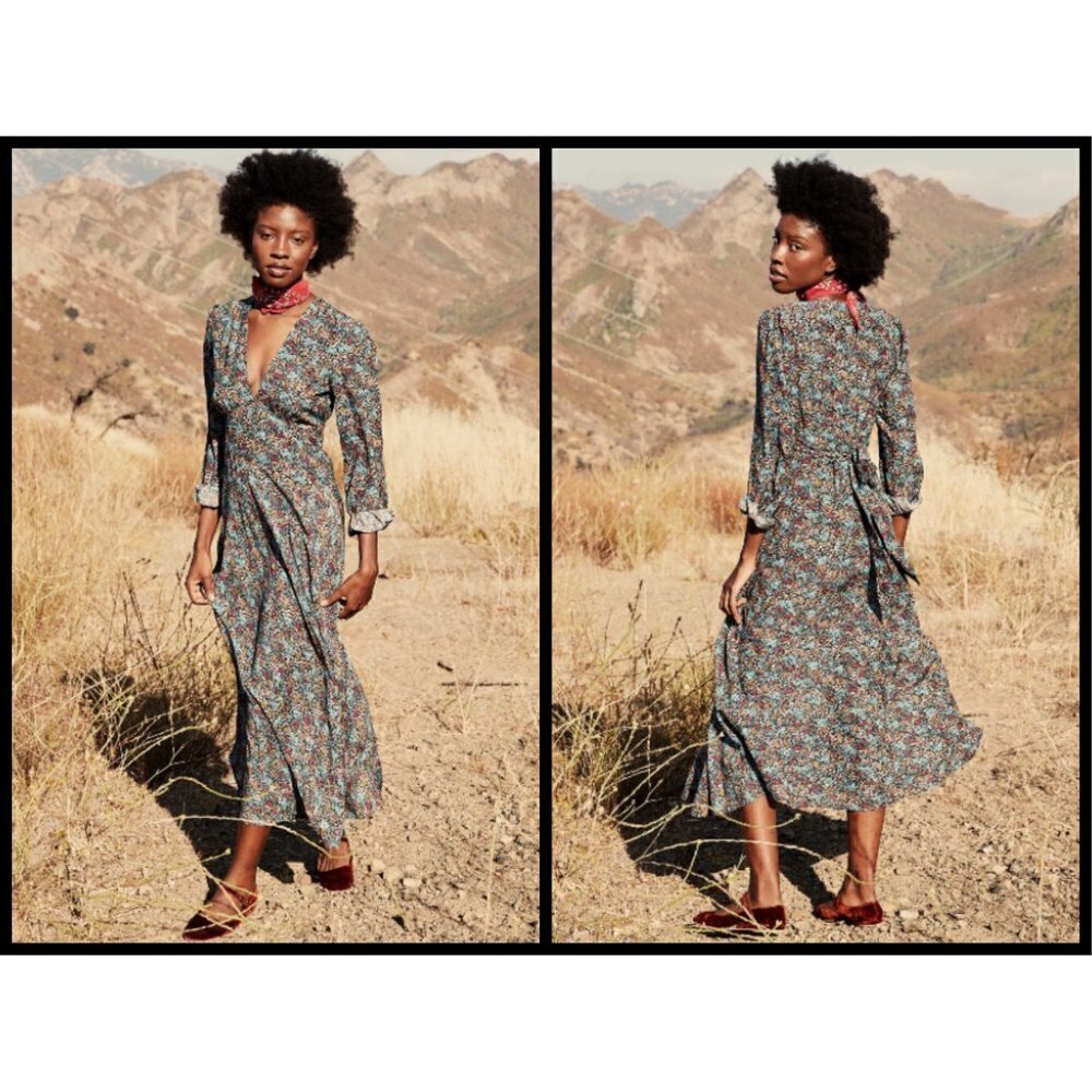 💕DOEN💕 Charleston Dress ~ Navy Lady Bird Floral Long Sleeve Cotton XS NWT